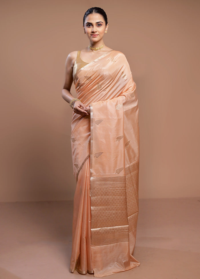 Peach Dupion Silk Saree With Blouse Piece