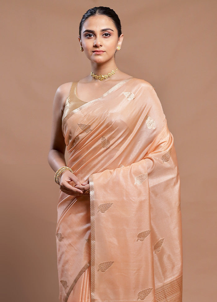 Peach Dupion Silk Saree With Blouse Piece