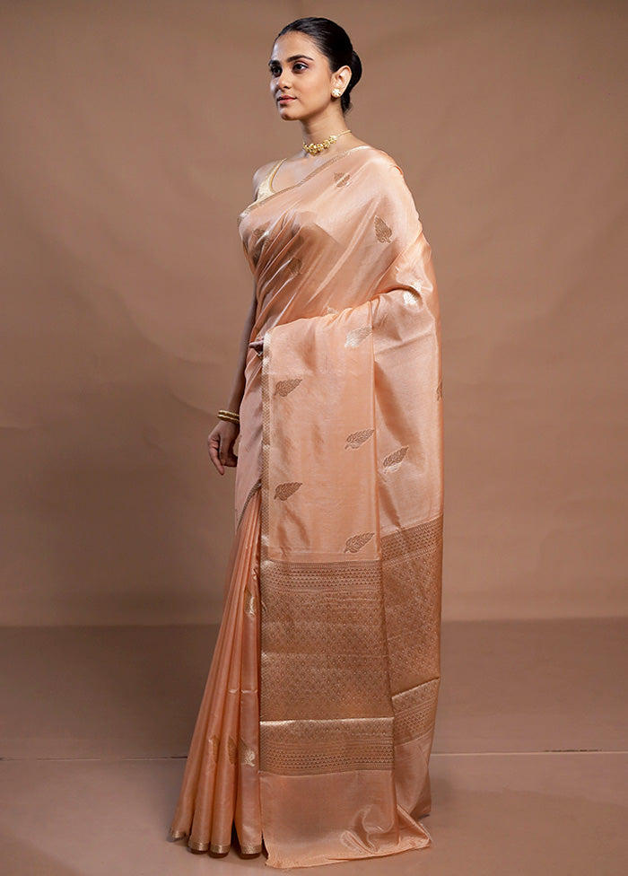 Peach Dupion Silk Saree With Blouse Piece