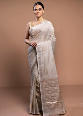 Cream Dupion Silk Saree With Blouse Piece