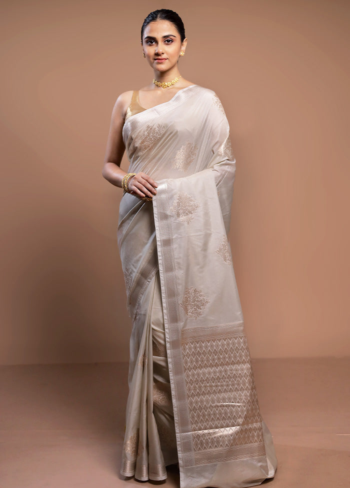 Cream Dupion Silk Saree With Blouse Piece