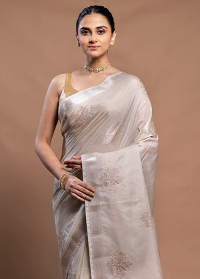 Cream Dupion Silk Saree With Blouse Piece