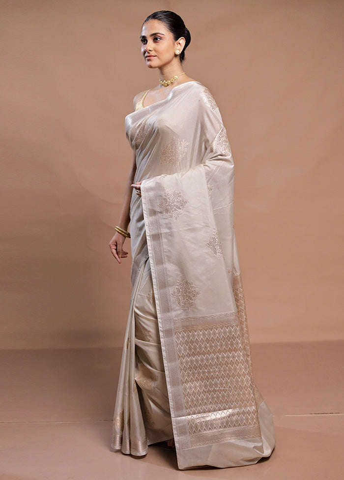 Cream Dupion Silk Saree With Blouse Piece