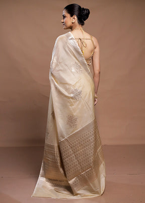 Cream Dupion Silk Saree With Blouse Piece