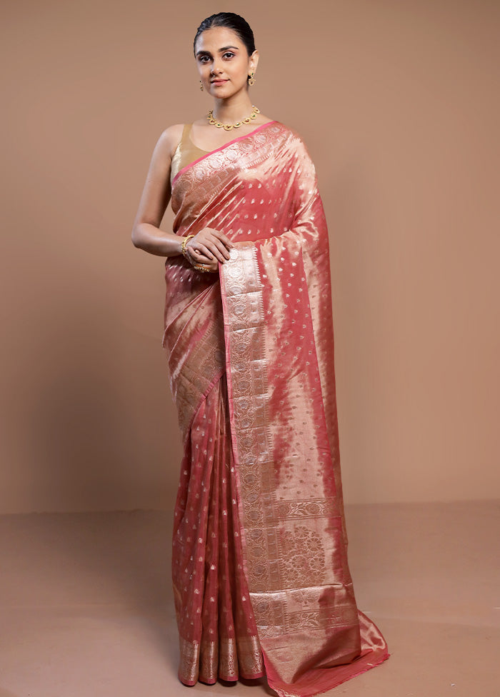 Pink Tissue Silk Saree With Blouse Piece