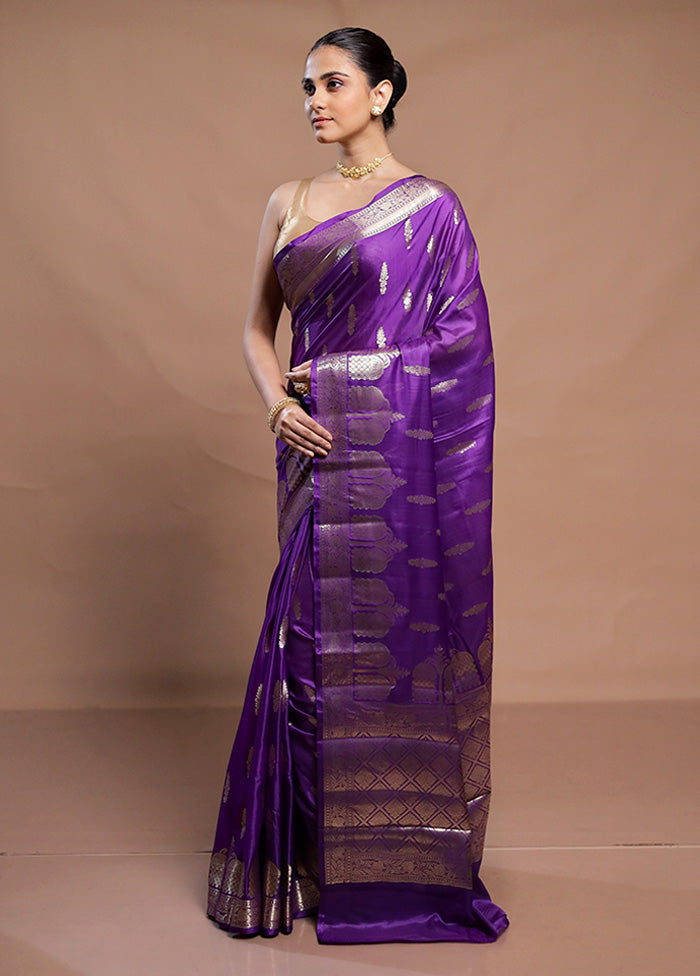 Purple Dupion Silk Saree With Blouse Piece