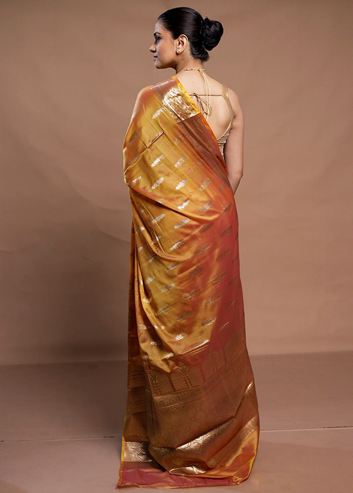 Mustard Dupion Silk Saree With Blouse Piece