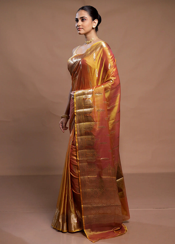 Mustard Dupion Silk Saree With Blouse Piece