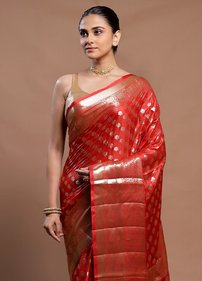 Red Dupion Silk Saree With Blouse Piece