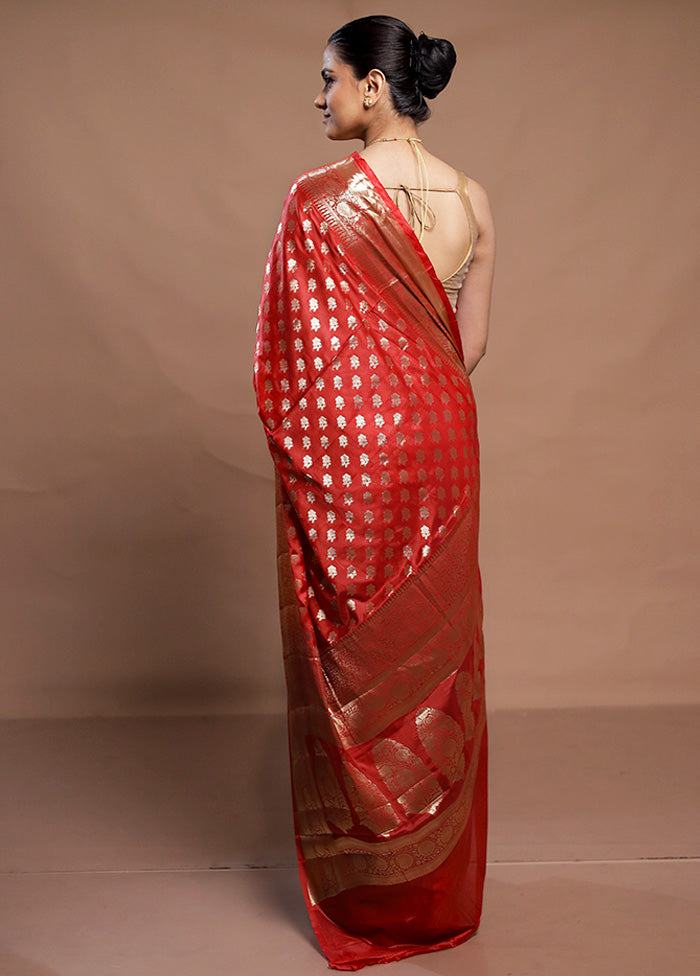 Red Dupion Silk Saree With Blouse Piece