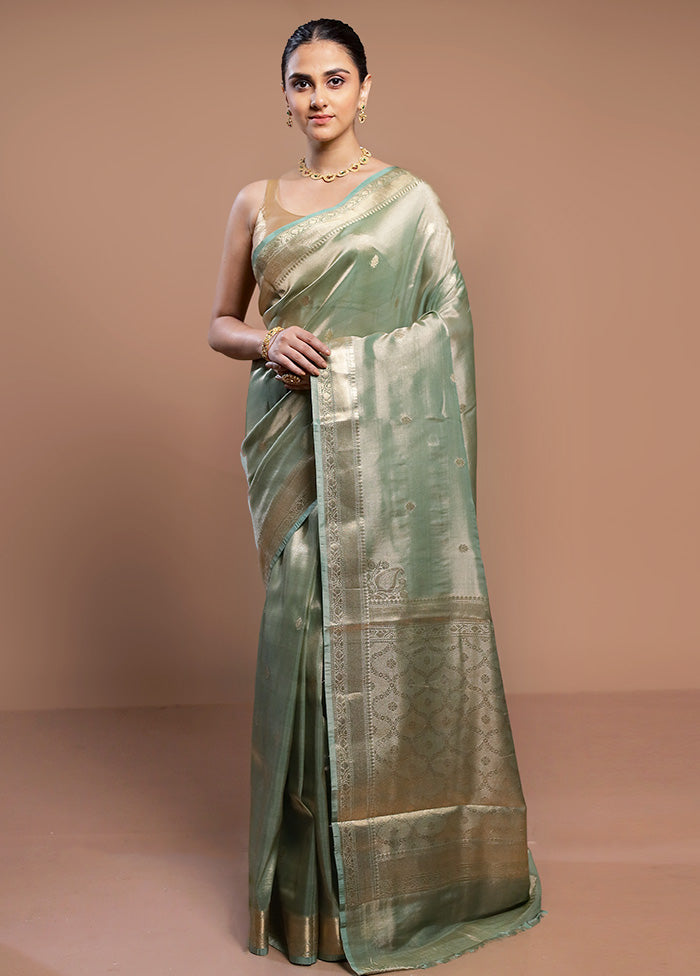 Blue Tissue Silk Saree With Blouse Piece