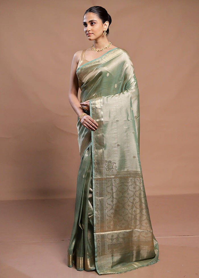 Blue Tissue Silk Saree With Blouse Piece