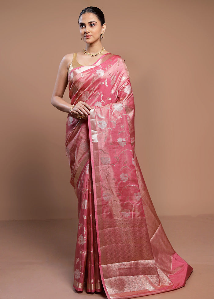 Pink Tissue Silk Saree With Blouse Piece