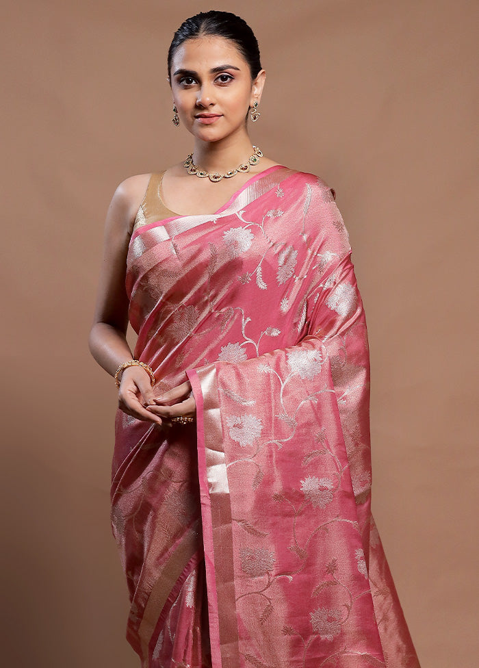 Pink Tissue Silk Saree With Blouse Piece