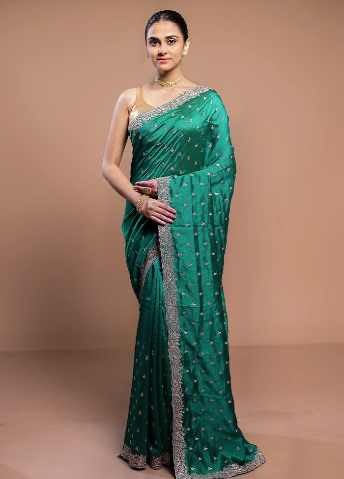 Green Tussar Silk Saree With Blouse Piece