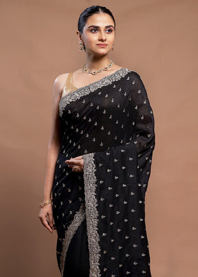 Black Tussar Silk Saree With Blouse Piece