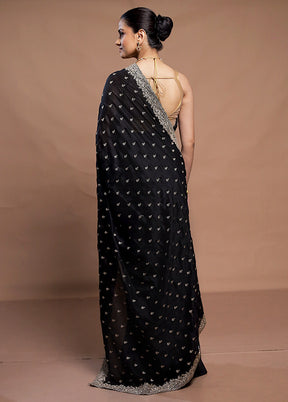 Black Tussar Silk Saree With Blouse Piece