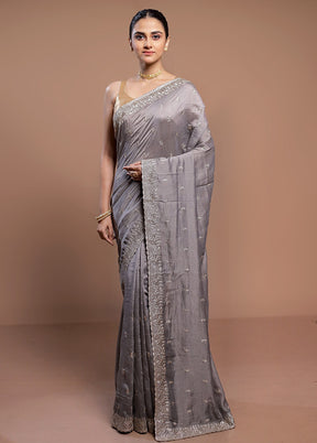 Grey Tussar Silk Saree With Blouse Piece