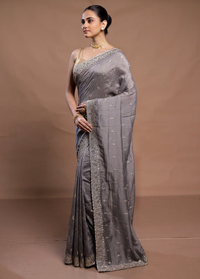 Grey Tussar Silk Saree With Blouse Piece