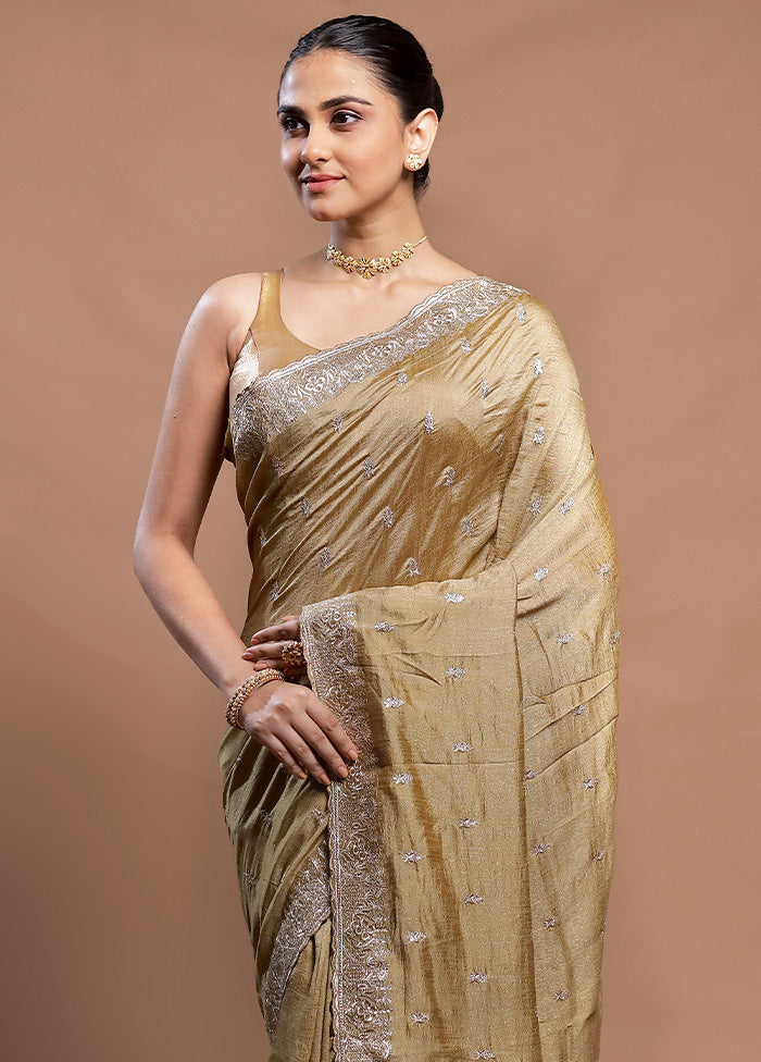 Golden Tussar Silk Saree With Blouse Piece