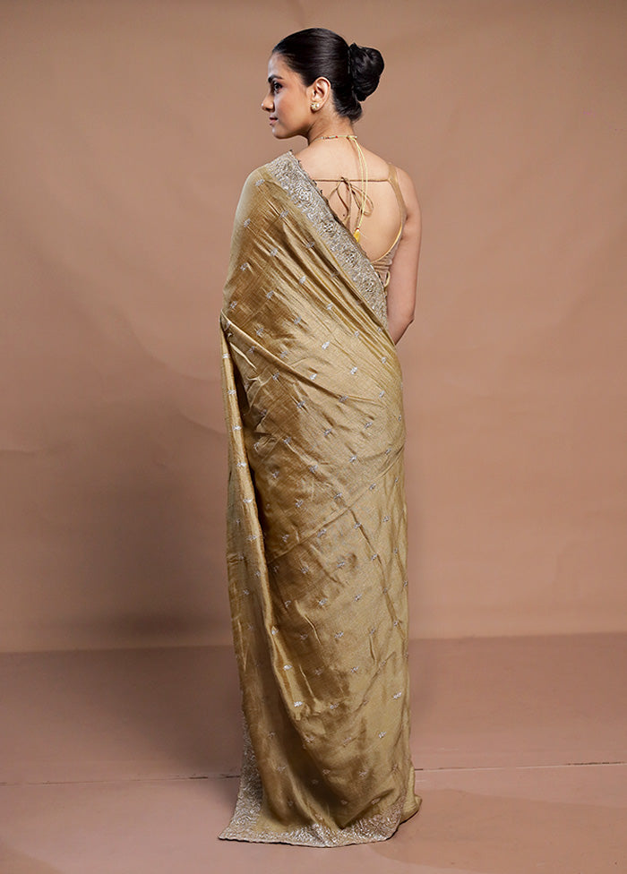 Golden Tussar Silk Saree With Blouse Piece