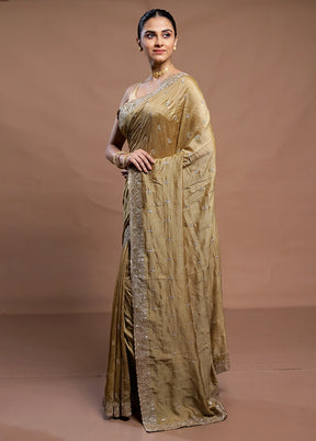 Golden Tussar Silk Saree With Blouse Piece