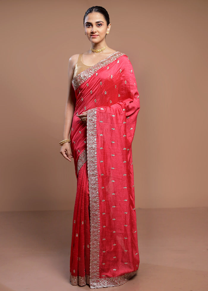 Pink Tussar Silk Saree With Blouse Piece