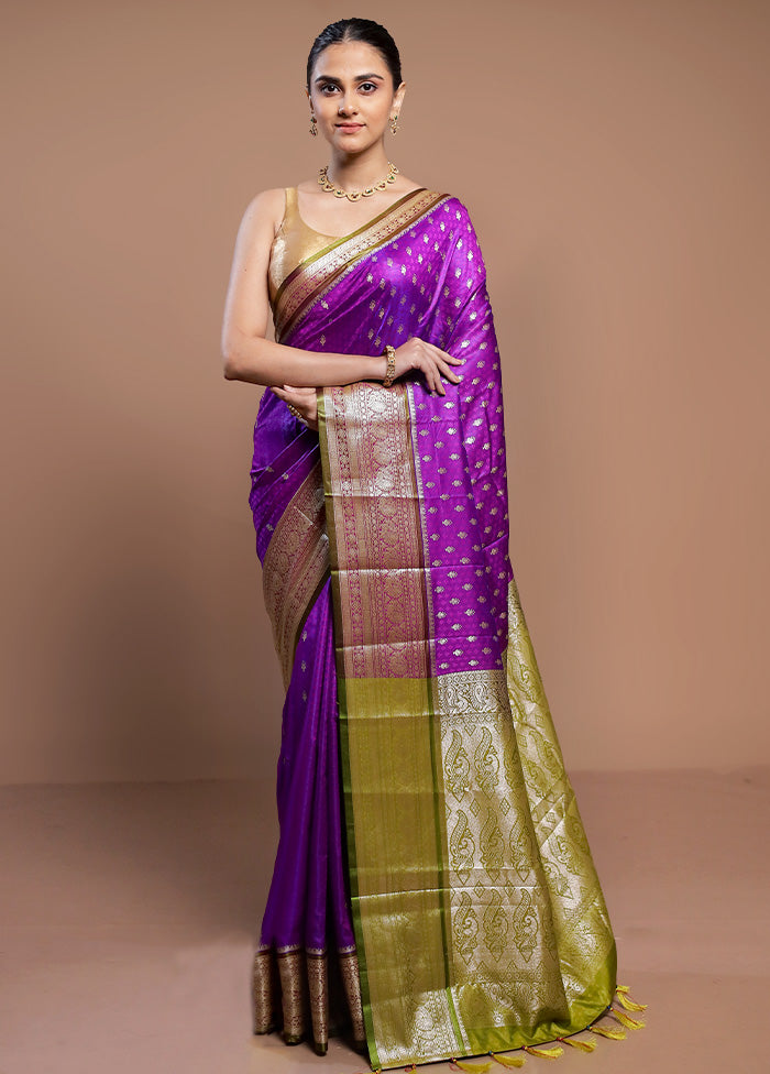 Purple Dupion Silk Saree With Blouse Piece