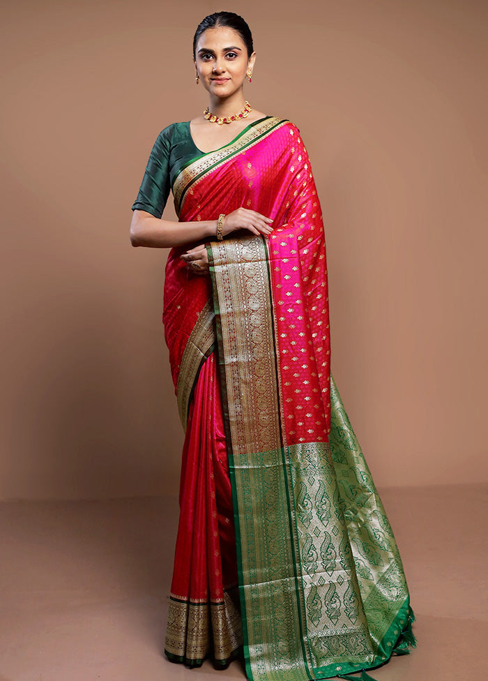 Pink Dupion Silk Saree With Blouse Piece