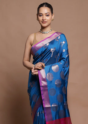 Blue Dupion Silk Saree With Blouse Piece