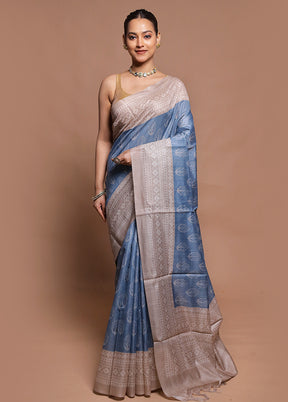 Blue Cotton Saree With Blouse Piece