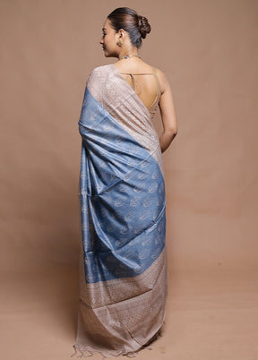 Blue Cotton Saree With Blouse Piece