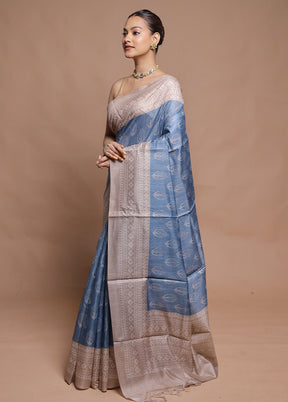 Blue Cotton Saree With Blouse Piece
