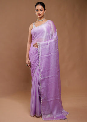 Purple Crushed Tissue Silk Saree With Blouse Piece