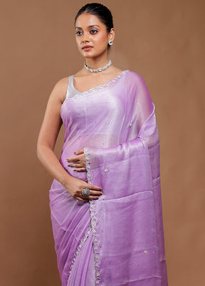 Purple Crushed Tissue Silk Saree With Blouse Piece