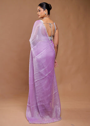 Purple Crushed Tissue Silk Saree With Blouse Piece