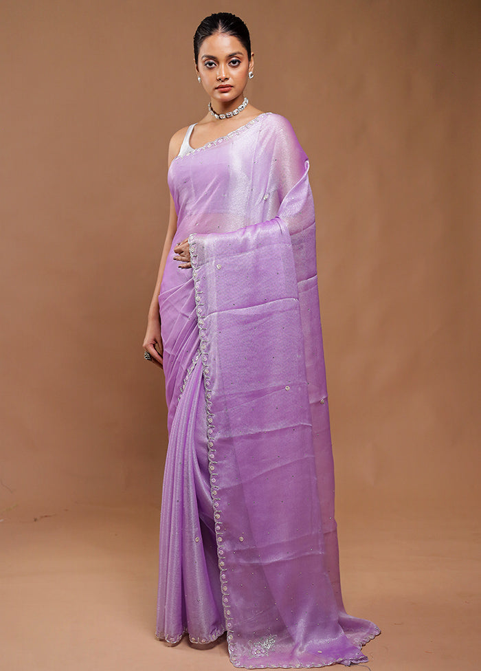 Purple Crushed Tissue Silk Saree With Blouse Piece