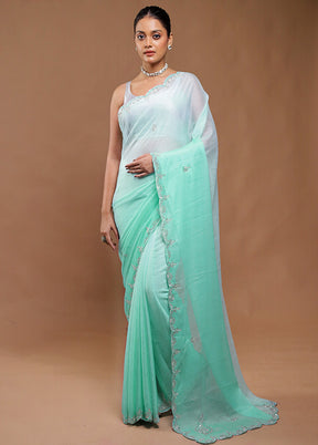 Green Crushed Tissue Silk Saree With Blouse Piece