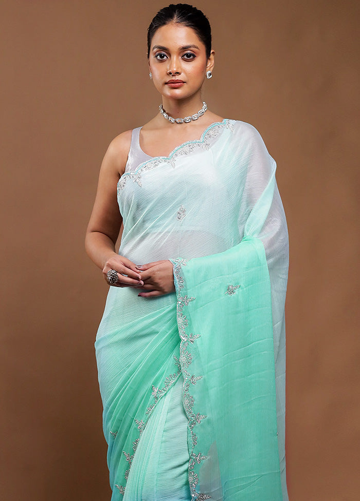 Green Crushed Tissue Silk Saree With Blouse Piece