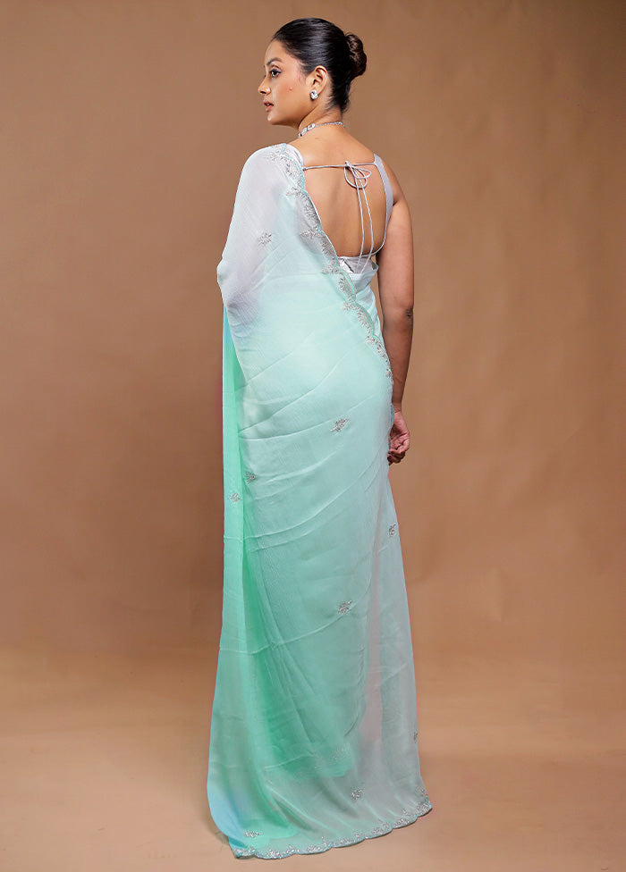 Green Crushed Tissue Silk Saree With Blouse Piece