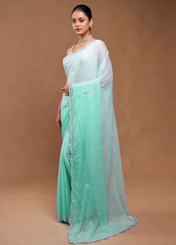 Green Crushed Tissue Silk Saree With Blouse Piece