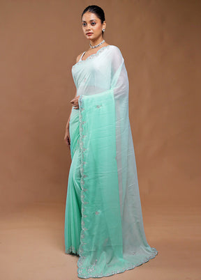 Green Crushed Tissue Silk Saree With Blouse Piece