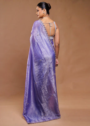 Purple Crushed Tissue Silk Saree With Blouse Piece