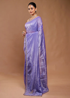 Purple Crushed Tissue Silk Saree With Blouse Piece