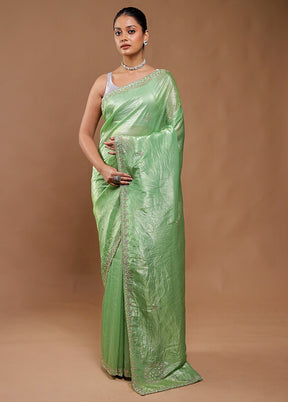 Green Crushed Tissue Silk Saree With Blouse Piece