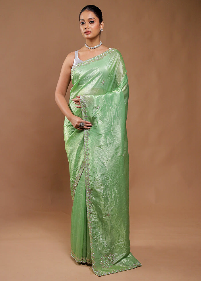 Green Crushed Tissue Silk Saree With Blouse Piece