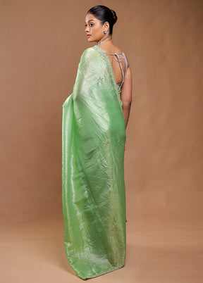 Green Crushed Tissue Silk Saree With Blouse Piece