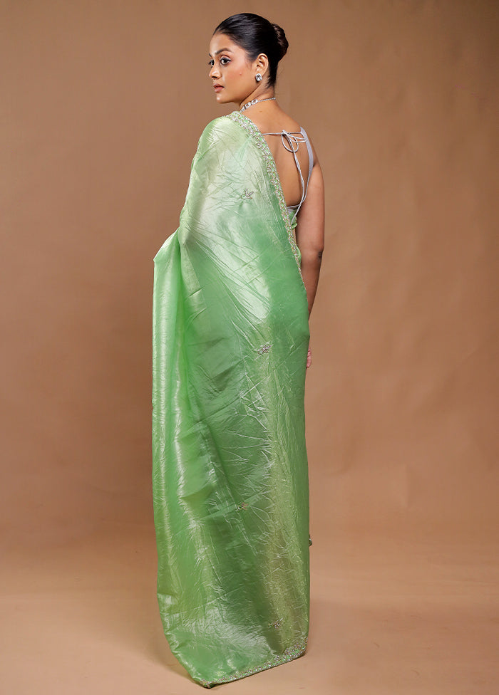 Green Crushed Tissue Silk Saree With Blouse Piece