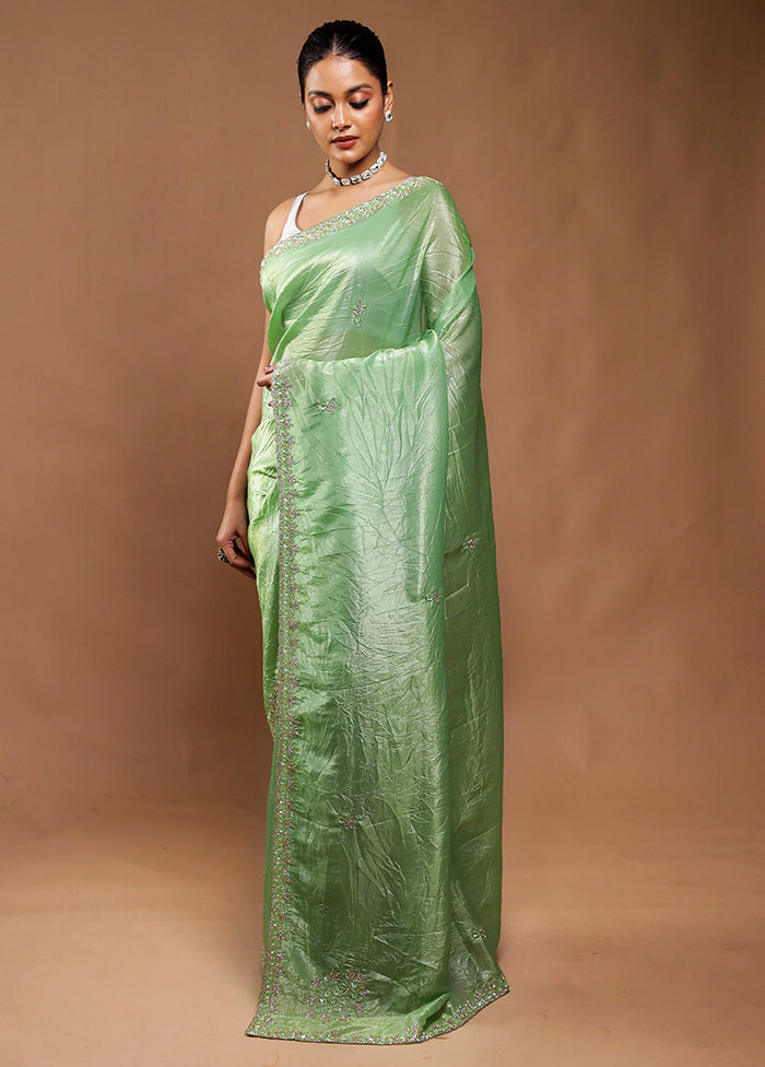 Green Crushed Tissue Silk Saree With Blouse Piece