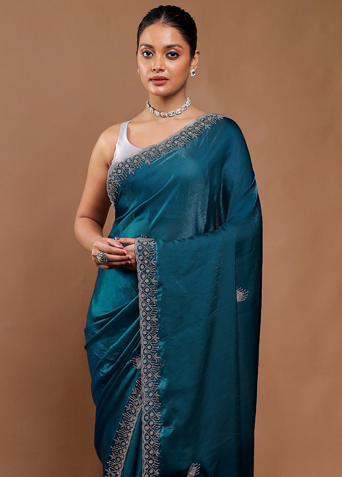 Green Crushed Tissue Silk Saree With Blouse Piece